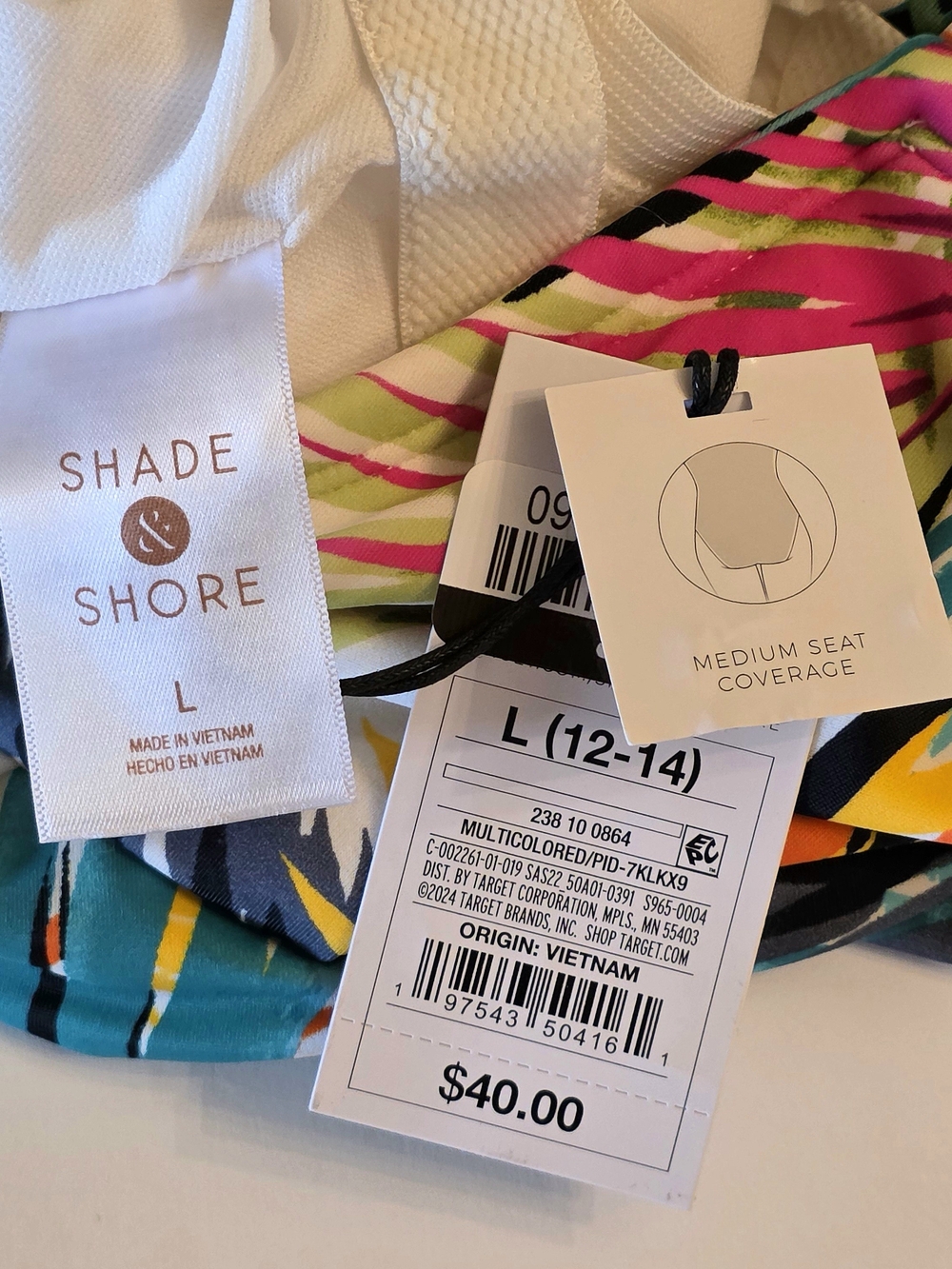 Shade And Shore 1 Pc Swimsuit L 12-14 Floral Tropical Plunge Medium Coverage NWT - Picture 6 of 8